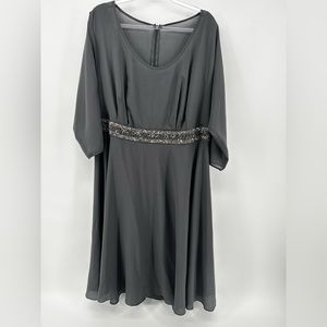 JS Collections Nordstrom Dress Size 16W Gown Gray Midi  Sheer Overlay Jeweled